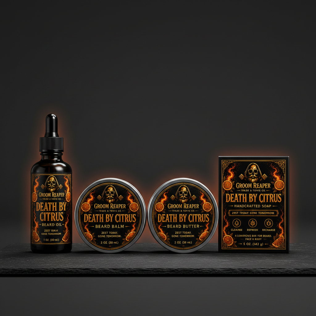 Death by Citrus Full Ritual Set – Beard Oil, Balm, Butter, Soap & Comb | Groom Reaper