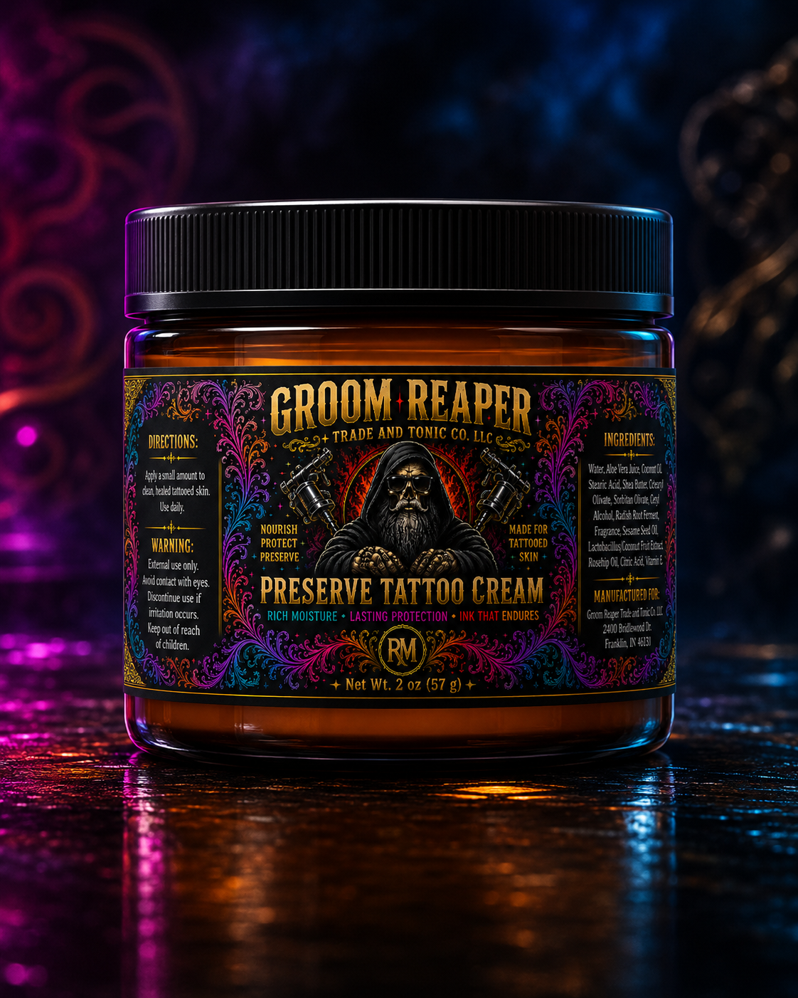Groom Reaper's Mark Preserve Tattoo Cream for Healed Tattoos, Daily Moisturizer, 2 oz