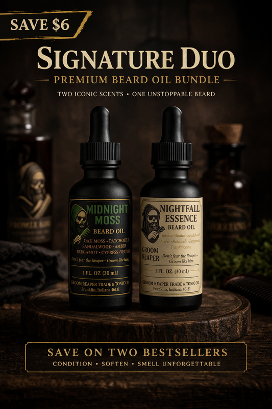 Beard Oil for Men – 2 Pack Bundle – Midnight Moss & Nightfall Essence – Softens & Hydrates – Groom Reaper