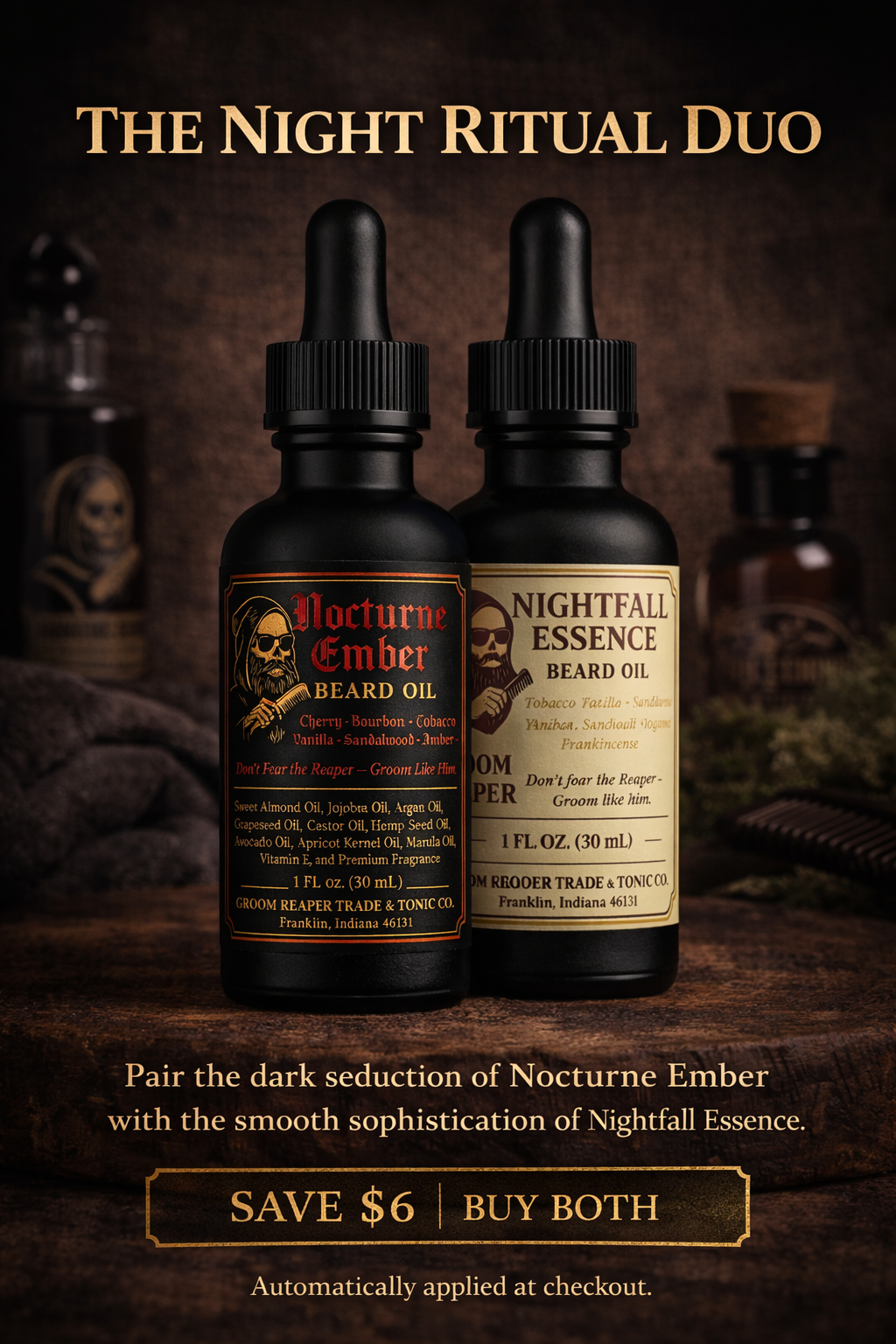 Beard Oil for Men – 2 Pack Bundle – Midnight Moss & Nocturne Ember – Reaper’s Signature Duo by Groom Reaper