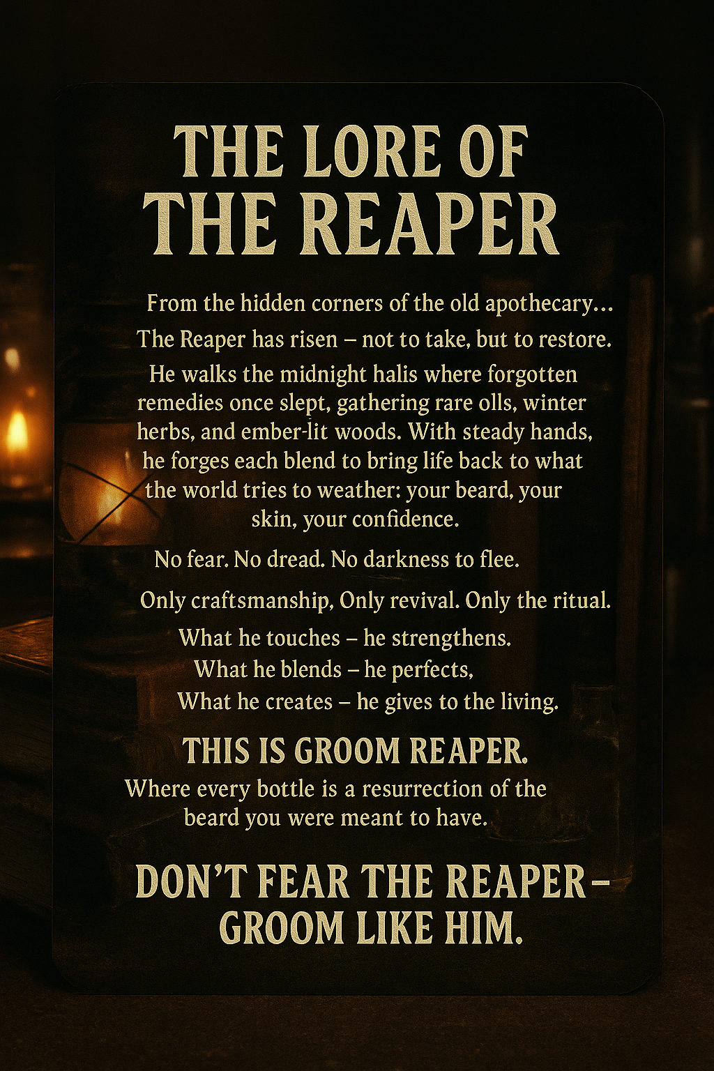  The Lore - Groom Reaper beard oil brand story and heritage