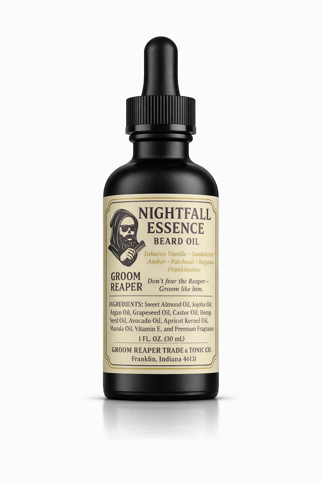 Beard Oil for Men – Tobacco Vanilla Sandalwood – Softens & Hydrates – Nightfall Essence by Groom Reaper