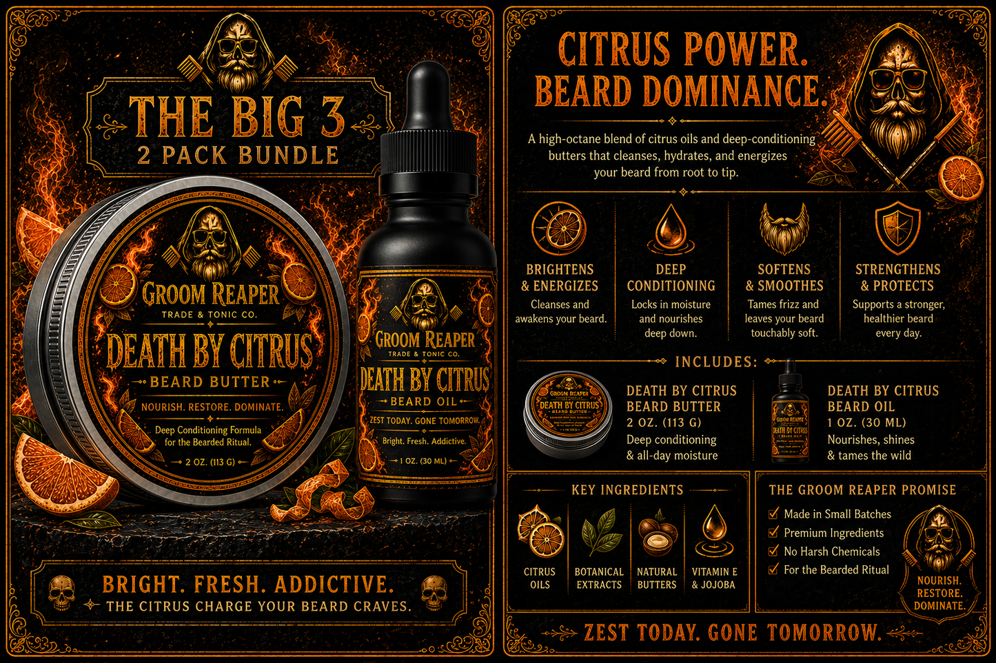 Death By Citrus: The Morning Ritual – Beard Oil & Butter 2-Piece Beard Care Set | Groom Reaper