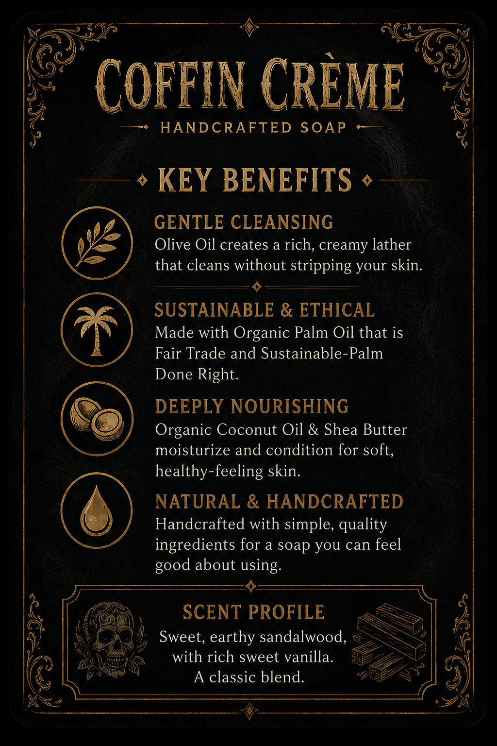Coffin Crème Handcrafted Soap — Sandalwood Vanilla