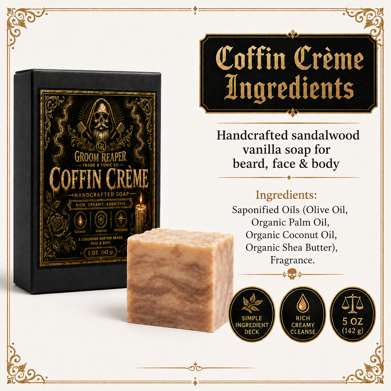 Coffin Crème Handcrafted Soap — Sandalwood Vanilla