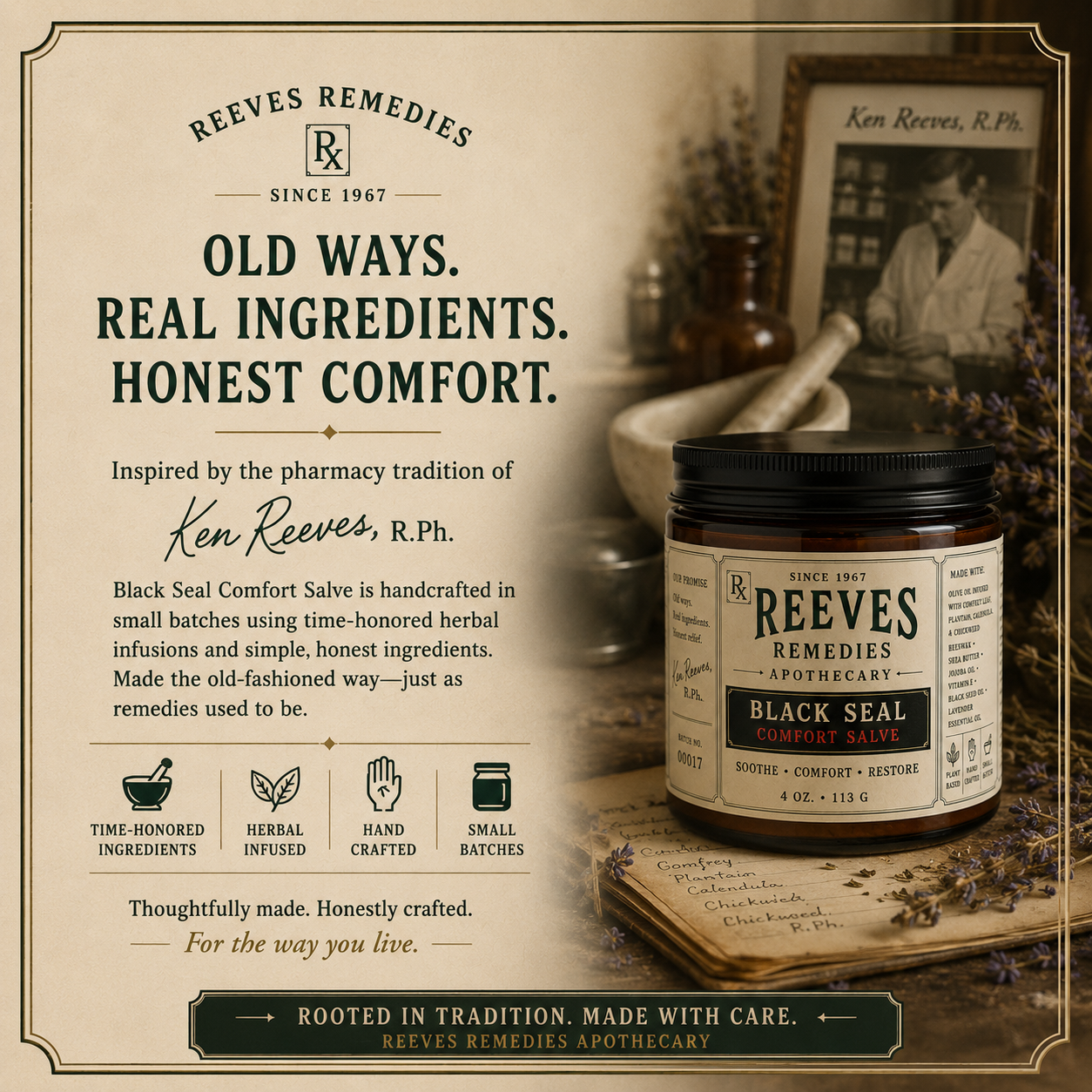 Reeves Remedies — Old Ways. Real Ingredients. Honest Comfort. Inspired by Ken Reeves, R.Ph.