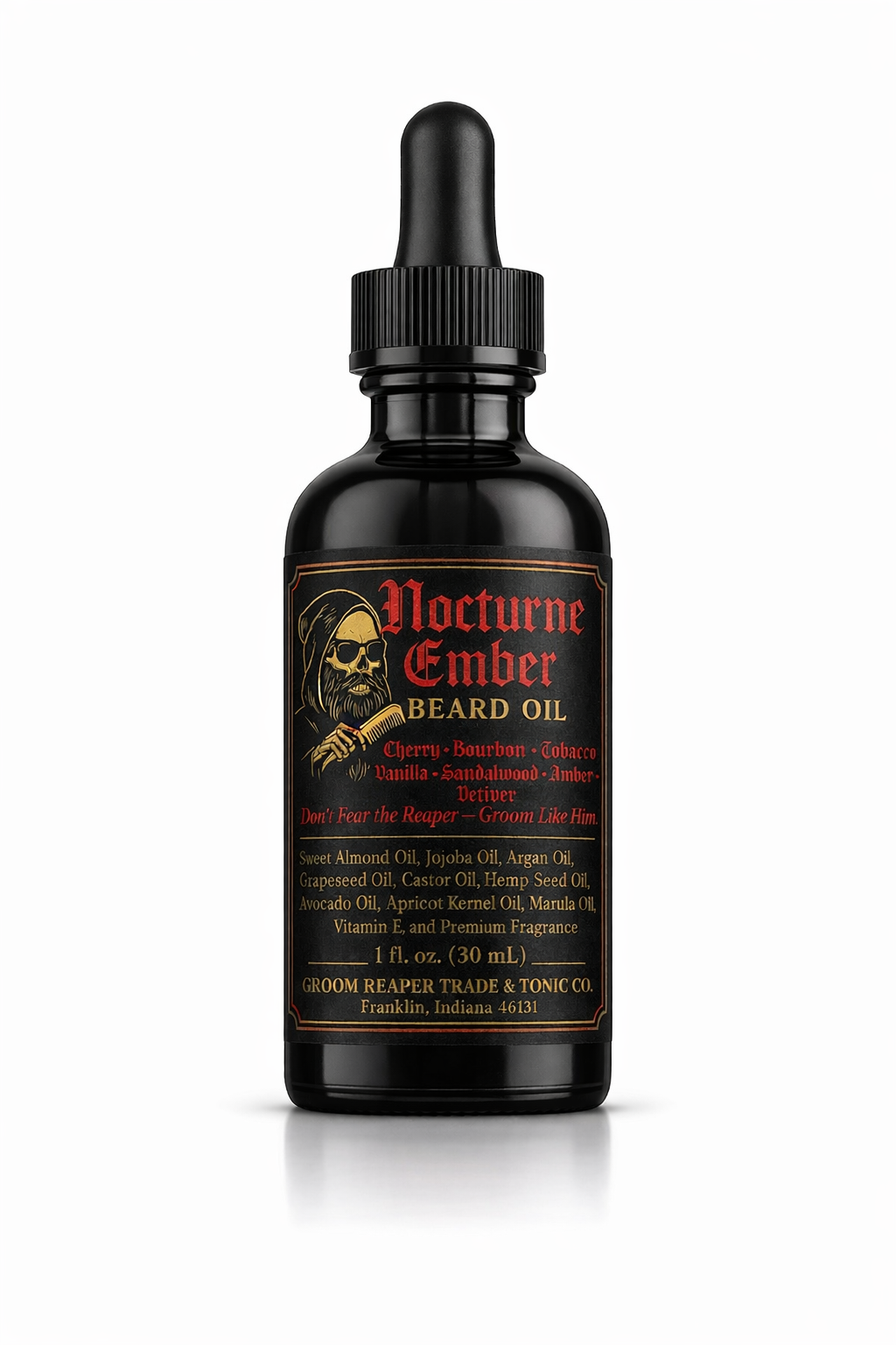Beard Oil for Men – Cherry Bourbon Scent – Softens & Hydrates – Nocturne Ember by Groom Reaper