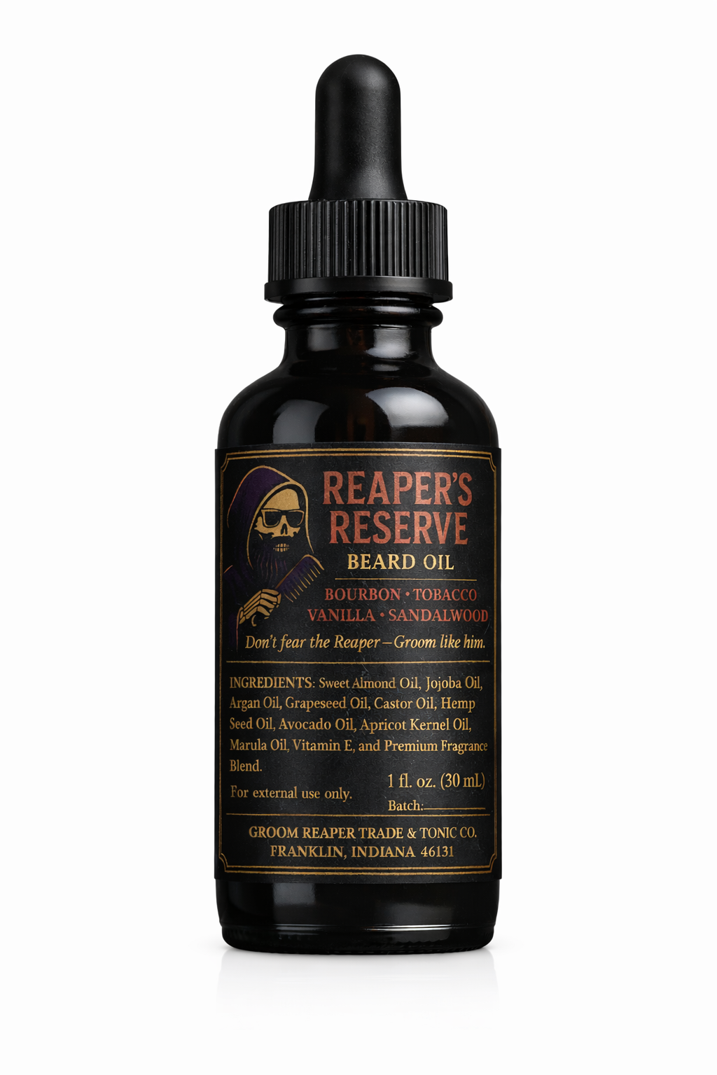 Beard Oil for Men – Bourbon, Tobacco & Vanilla – Softens & Hydrates – Reaper’s Reserve by Groom Reaper