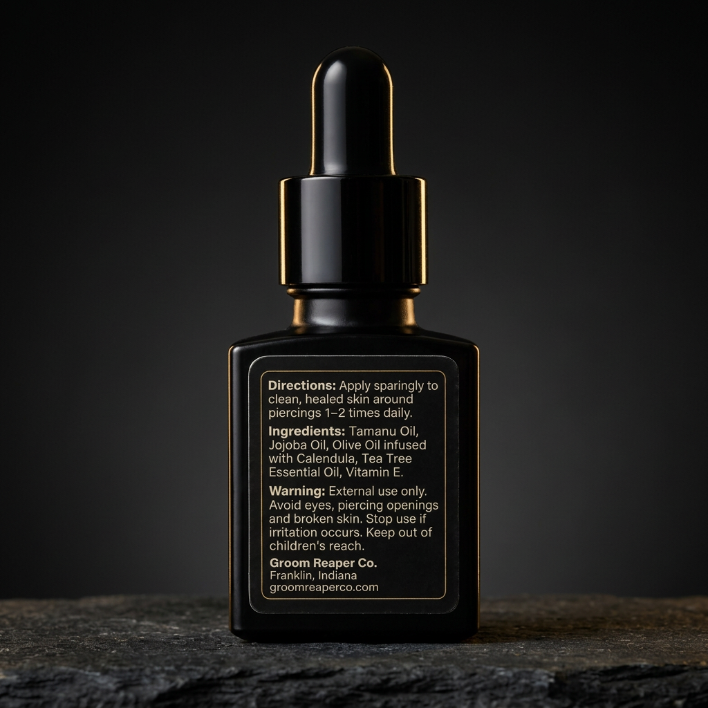 Pierce Guard back-label bottle with a dark background