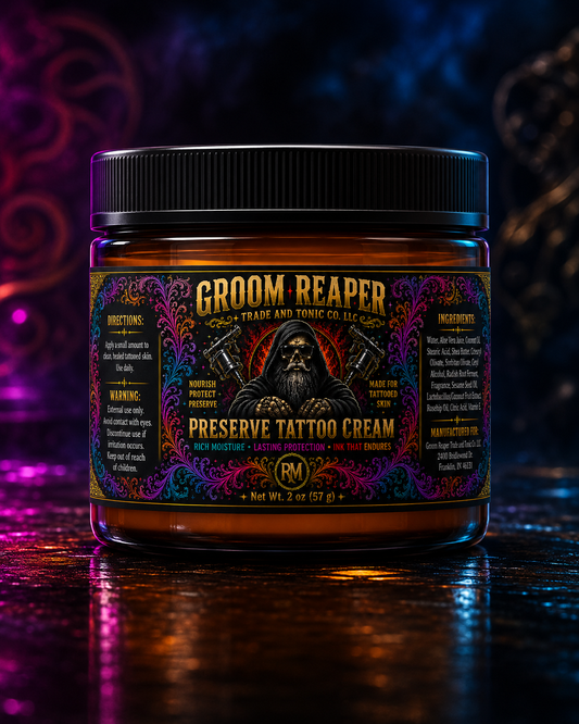Groom Reaper's Mark Preserve Tattoo Cream for Healed Tattoos, Daily Moisturizer, 2 oz