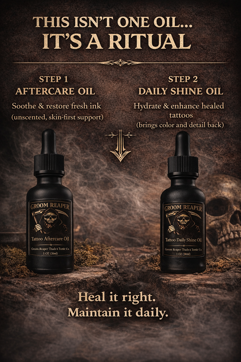Tattoo Care Kit for Men – Aftercare & Daily Shine Oil Set – The Reaper Ink Kit by Groom Reaper