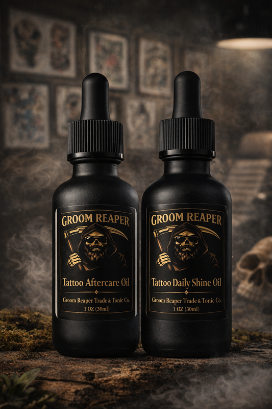 Tattoo Care Kit for Men – Aftercare & Daily Shine Oil Set – The Reaper Ink Kit by Groom Reaper