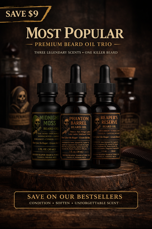 Beard Oil for Men – 3 Pack Bundle – Midnight Moss, Phantom Barrel & Reaper’s Reserve – Groom Reaper